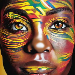 Generate an image of a pair of female African American eyes, filled with vibrant colors
