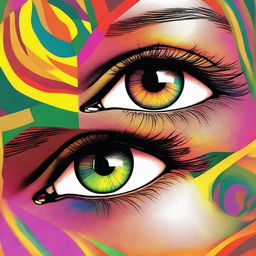 Generate an image of a pair of female African American eyes, filled with vibrant colors