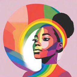 Generate an image of an African American woman looking at half of a rainbow