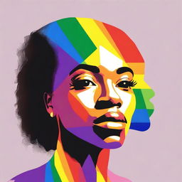 Generate an image of an African American woman looking at half of a rainbow