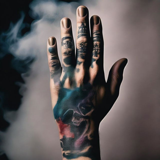 A book cover featuring a man's hand adorned with tattoos