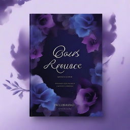 Create a dark romance book cover featuring a backdrop of purple and blue dark flowers, intertwined with tendrils of smoke