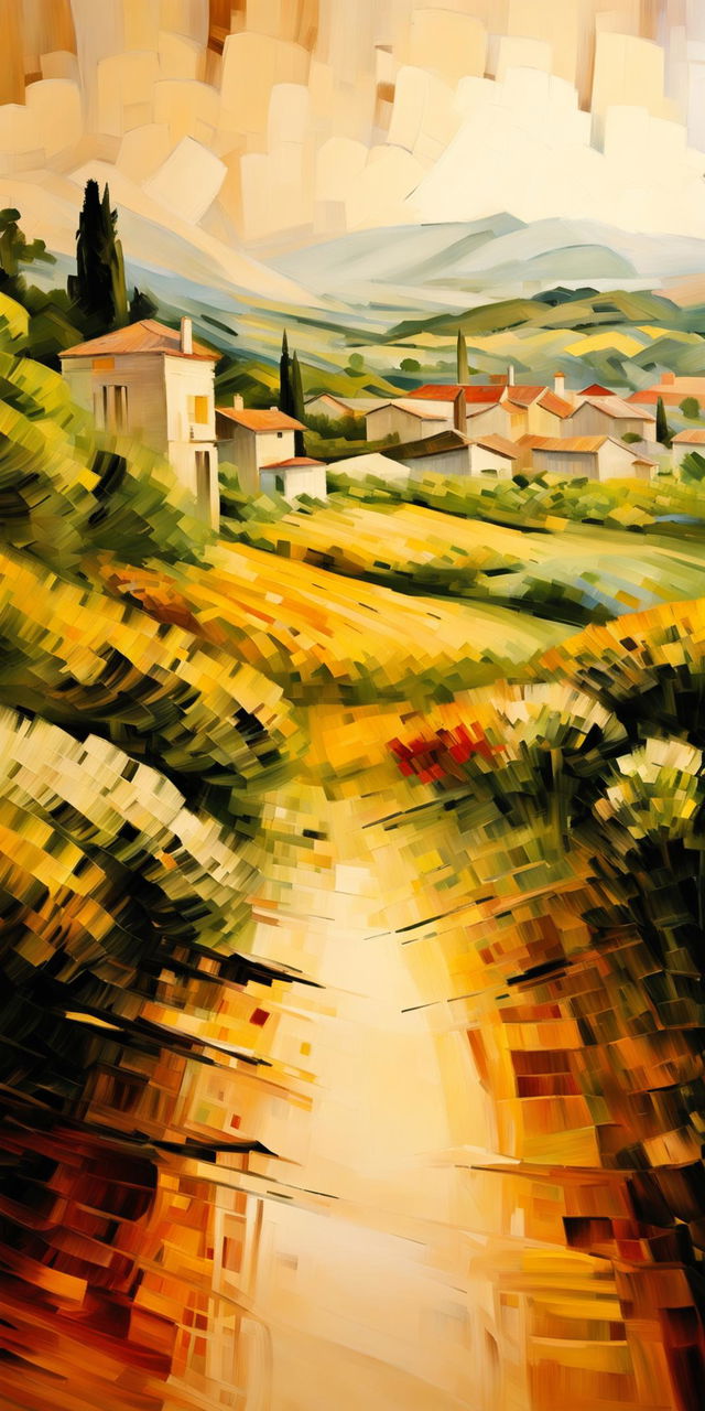 An impressionist painting on canvas of Provence, in the style of impressionist masters, with warm colors and delicate brushstrokes