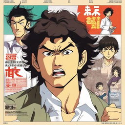 Revise the previous anime-style movie poster, this time, make the egotistical Asian man with a perm a student