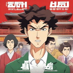 Revise the previous anime-style movie poster, this time, make the egotistical Asian man with a perm a student