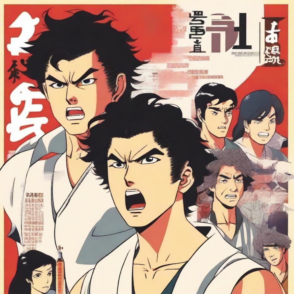 Revise the previous anime-style movie poster, this time, make the egotistical Asian man with a perm a student