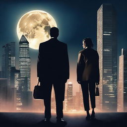 Generate an image for a movie poster featuring a dramatic scene with a male and female lead in an urban setting at night