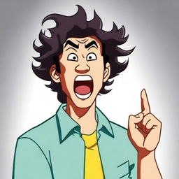 Revise the previous image of the egotistical Asian man with a perm, who is a student, yelling