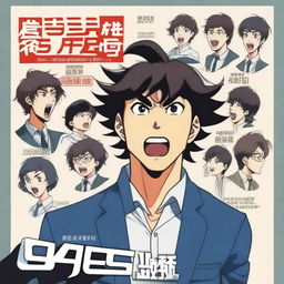 Revise the previous anime-style movie poster of the egotistical Asian man with a perm, who is a student, yelling