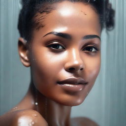 Generate an image of a light brown-skinned girl in the shower