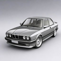 Create an image of a BMW E34 series car with a gray exterior and white leather interior.