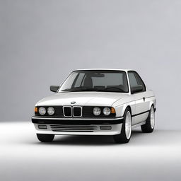 Create an image of a BMW E34 series car with a gray exterior and white leather interior.