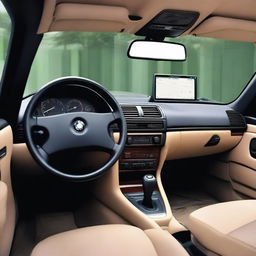 Generate an image showcasing the interior of a BMW E34 series car.