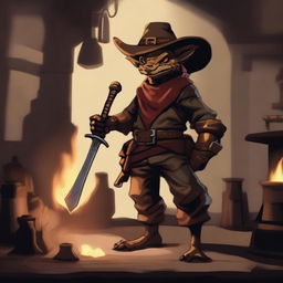 Generate an image of a Brass Kobold in a Western setting