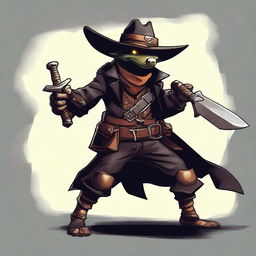 A brass Kobold dressed as a cowboy in black leather