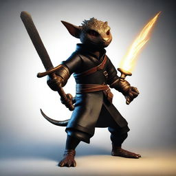 Create an ultra-realistic image of a brass Kobold, who is a bandit and a rogue