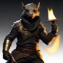 Create an ultra-realistic image of a brass Kobold, who is a bandit and a rogue