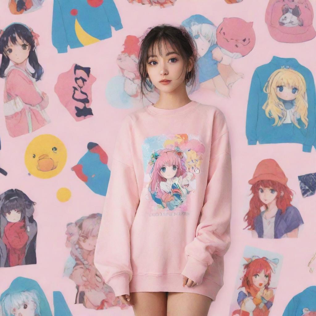 Trendy anime-inspired clothing featuring vibrant colors, unique patterns, and characteristic anime art style.