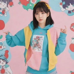 Trendy anime-inspired clothing featuring vibrant colors, unique patterns, and characteristic anime art style.