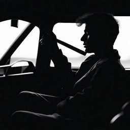 Create an image of a silhouette of a man with a cigarette in his hand, sitting in a car