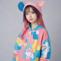 Trendy anime-inspired clothing featuring vibrant colors, unique patterns, and characteristic anime art style.