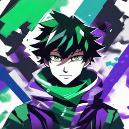 Generate an image of an anime-style character Dabi from My Hero Academia, wearing a scarf that covers the lower part of their face