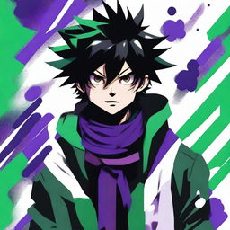 Generate an image of an anime-style character Dabi from My Hero Academia, wearing a scarf that covers the lower part of their face