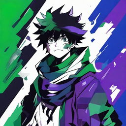 Generate an image of an anime-style character Dabi from My Hero Academia, wearing a scarf that covers the lower part of their face