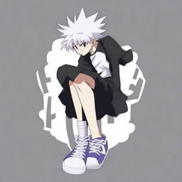 Generate an image of a t-shirt design showcasing Killua Zoldyck, a main character from the anime series Hunter X Hunter