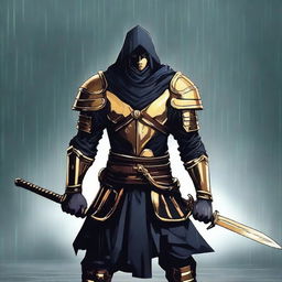 Generate an image of a warrior holding two golden swords