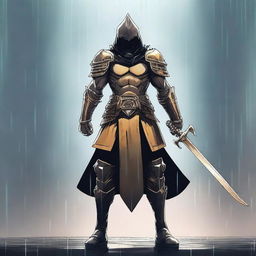 Generate an image of a warrior holding two golden swords