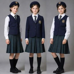 Gaspunk school uniforms incorporating motifs of the historical gas light era, featuring antique designs with gas-powered elements merged with iconic school clothing.