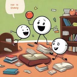 A playful scene where books are playing with a ball