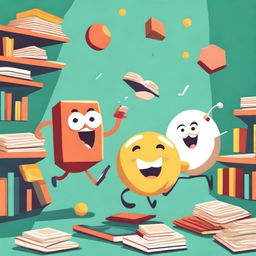 A playful scene where books are playing with a ball