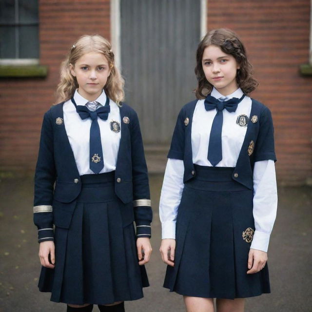 Gaspunk school uniforms incorporating motifs of the historical gas light era, featuring antique designs with gas-powered elements merged with iconic school clothing.