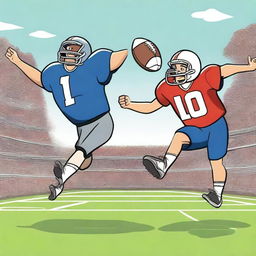 Books playing football with each other in an animated, lively scene