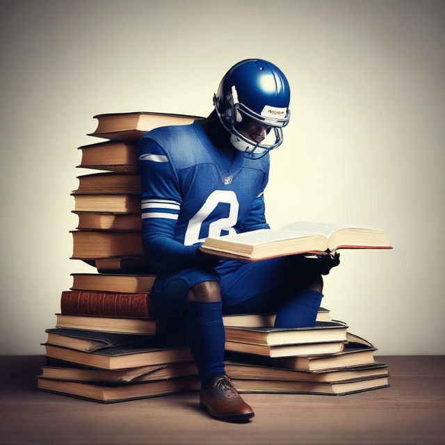 Create an image where football players are replaced by books.