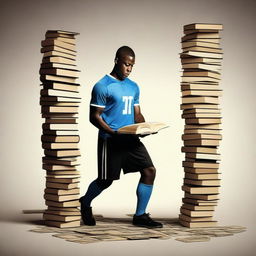 Create an image where football players are replaced by books.