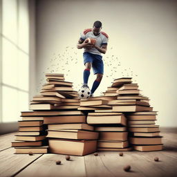 Create an image where football players are replaced by books.