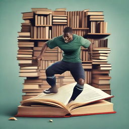 Create an image where football players are replaced by books.