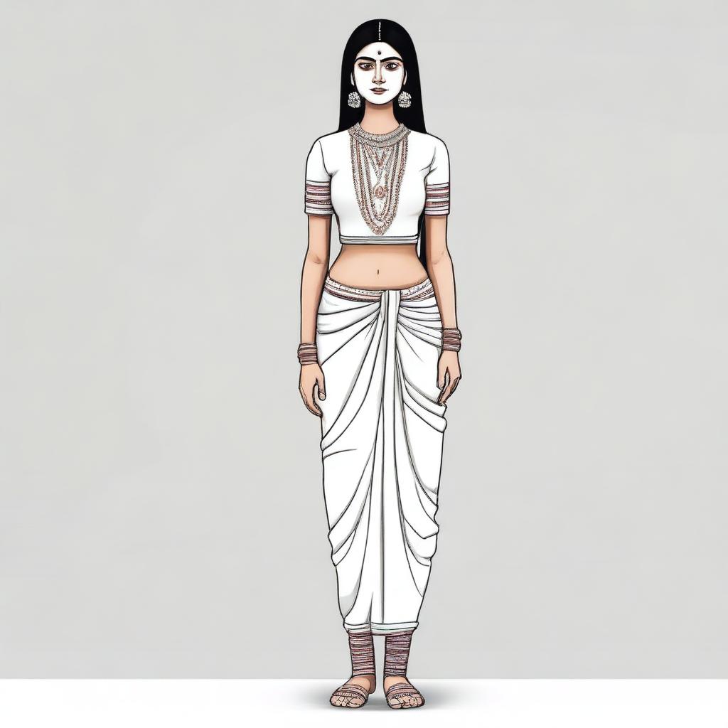 Generate an image of a tall, thin Indian woman with a white face