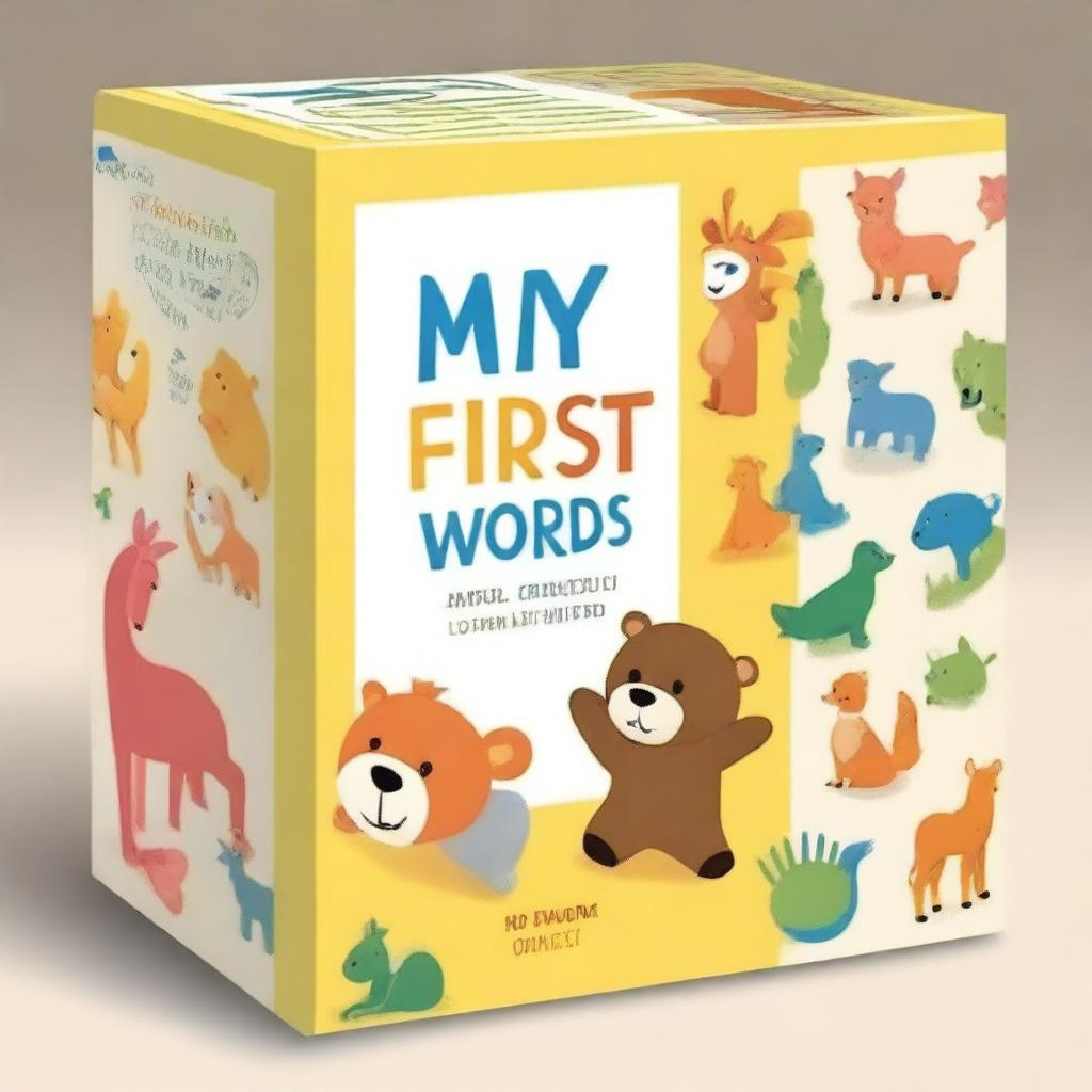 Design a front cover for a box set titled 'My First Words' using real images