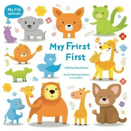 Design a front cover for a box set titled 'My First Words' using real images