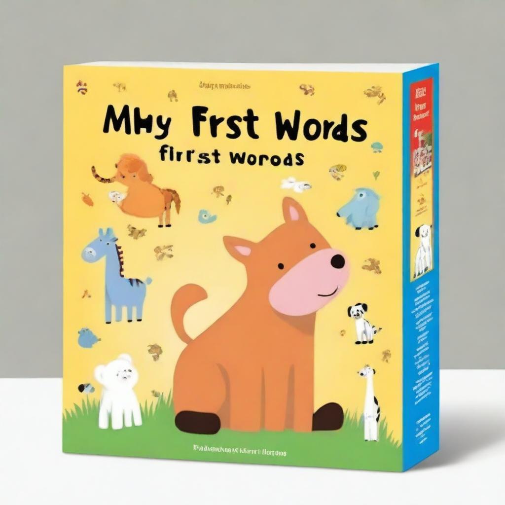 Design a front cover for a box set titled 'My First Words' using real images