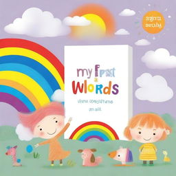 Design a child-friendly front cover for a box set titled 'My First Words'