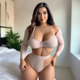 An OnlyFans model, posing confidently in tight clothing that flatters her figure