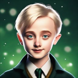 Create an image of a boy, specifically Draco Malfoy, with flushed cheeks and big eyes