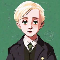 Create an image of a boy, specifically Draco Malfoy, with flushed cheeks and big eyes