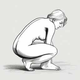 Draw the previously wealthy, now naked, individual in a crouching position