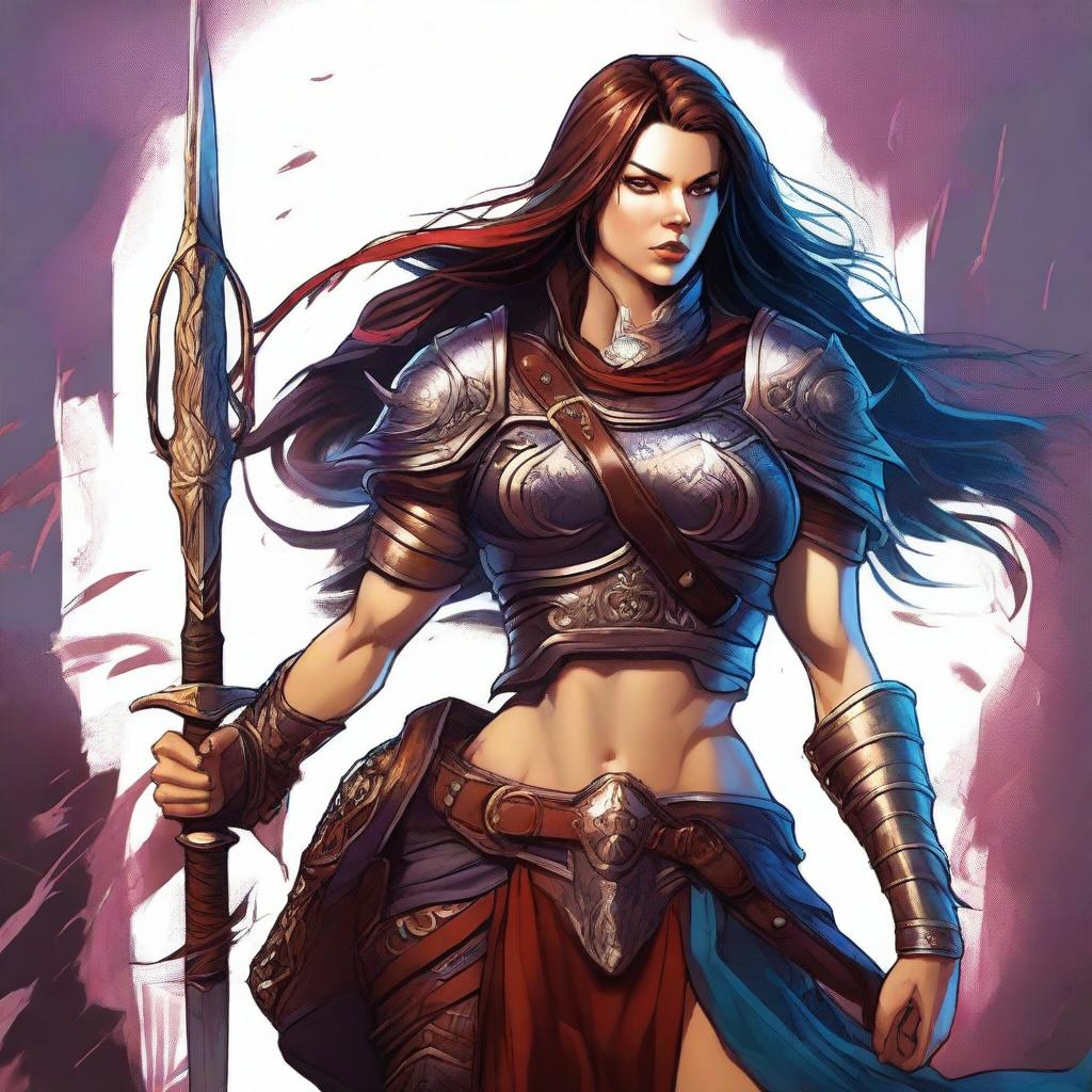 Create a detailed digital illustration of a woman warrior